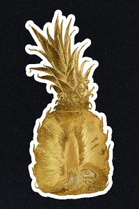 Gold pineapple fruit sticker with a white border