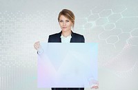 Business woman holding a screen mockup