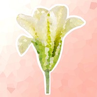 Crystallized lily flower sticker overlay with a white border illustration