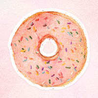 Glittery donut sticker design element with white border iilustration