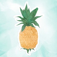 Glittery pineapple sticker design element with white border illustration