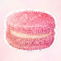 Glittery pink macaron sticker overlay with a white border design resource