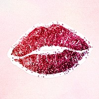 Glitter red lips sticker with white border