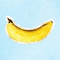 Glitter ripe banana fruit illustration with a white border sticker