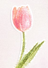 Glittery tulip flower sticker overlay with a white border design resource