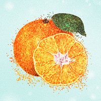 Glittery tangerine orange sticker overlay on a mint green background 