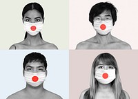 Japanese people wearing face masks during coronavirus pandemic set