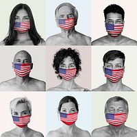 American people wearing face masks during coronavirus outbreak mockup collection