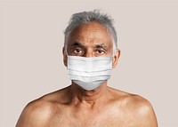 Old man wearing a face mask during coronavirus pandemic mockup