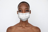 Black woman wearing a face mask during coronavirus pandemic mockup