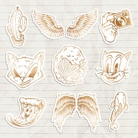Shimmering golden cartoon sticker collection design resources