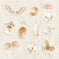 Shimmering golden summer sticker collection design resources