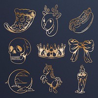 Shimmering golden holiday sticker collection design resources
