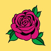 Magenta pink rose flower sticker tattoo overlay on a yellow background vector 