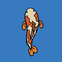 Koi carp fish sticker on blue background