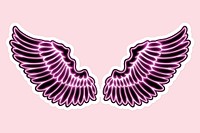 Neon pink wings outline sticker overlay with a white border design resource