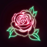 Neon rose flower outline sticker overlay on a black background 