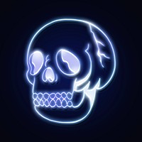Glowing indigo neon skull sticker design element