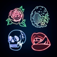 Cool neon sticker collection design resources