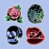 Cool neon sticker collection design resources