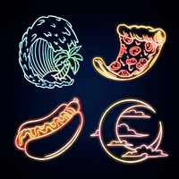 Summer neon sticker collection design resources