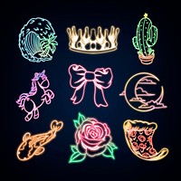 Colorful cute neon sticker collection design resources