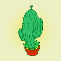 Cute green cactus sticker design element