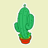 Cute green cactus sticker with a white border