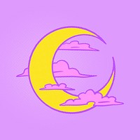 Crescent moon with clouds sticker design element