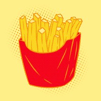 Pop art style french fries sticker overlay with halftone effects design resource