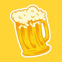 Pop art style yellow glass of beer sticker overlay with halftone effects design resource