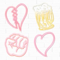 Cute broken heart sticker set design resources on a white brick wall background
