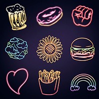 Cute neon sticker set design resources 
