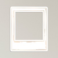 Golden instant photo frame sticker overlay with a white border design resource