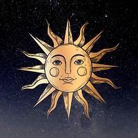 Golden sun with a face sticker overlay design resource 