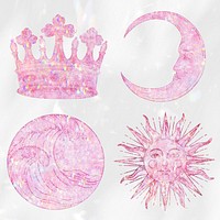 Pink holographic sticker set design elements 