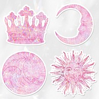 Pink holographic sticker set design elements 