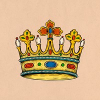 Yellow crown sticker overlay on a beige background 