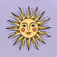 Yellow sun with a face sticker overlay design resource 