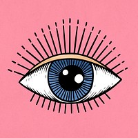 Evil eye sticker overlay on a pink background 