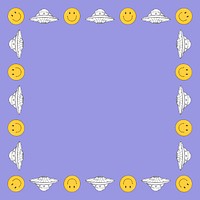 Retro smiley and spaceships frame psd