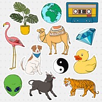 Cool  hand drawn sticker psd set