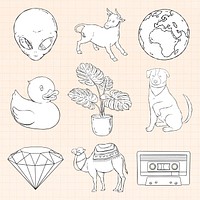 Retro white object sticker psd set