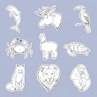 Psd animal vintage sticker set black and white