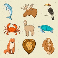 Psd animal vintage colorful sticker set 