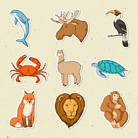 Psd animal vintage colorful sticker set 