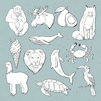 Psd wildlife vintage sticker set black and white