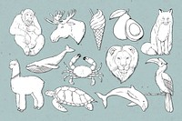 Psd animal vintage sticker set black and white