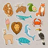 Psd animal vintage colorful sticker set 