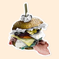 Trash filled hamburger pollution sticker deisgn element